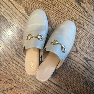 Quince Cream Leather Horsebit Backless Loafers